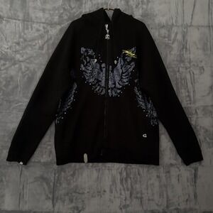 Mizkeen Full Zip Hoodie Black Size 2X Bling Grunge Skater Retro Graphic Urban